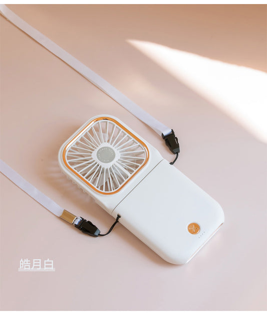 Creative small gift handheld folding hanging neck mini fan mobile phone bracket charging treasure fan mobile power supply