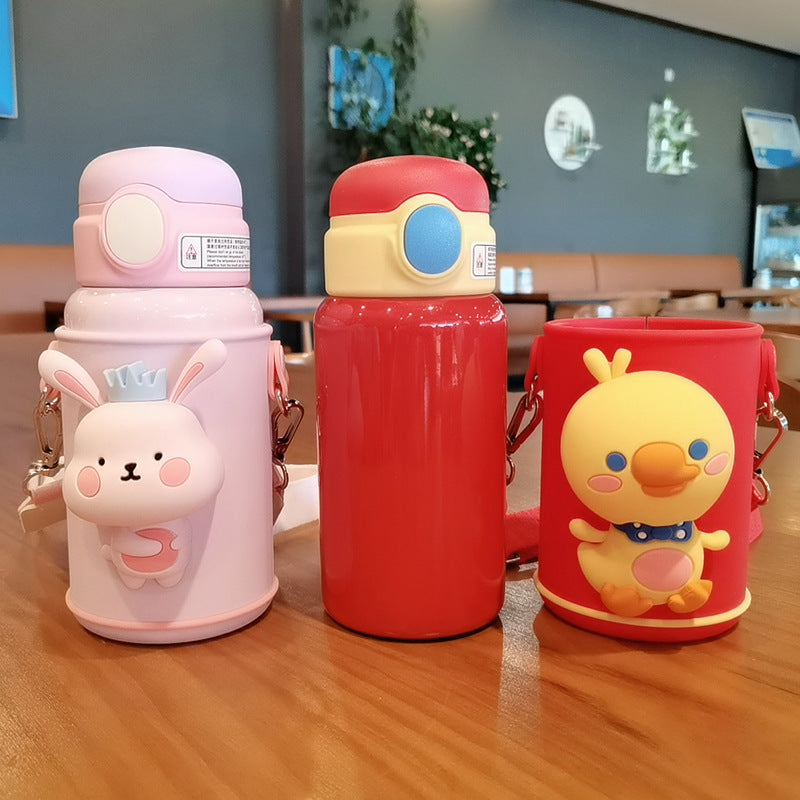 Children's doll cute cup set baby stainless steel straw cup large capacity double vacuum bounce coupling calling cup