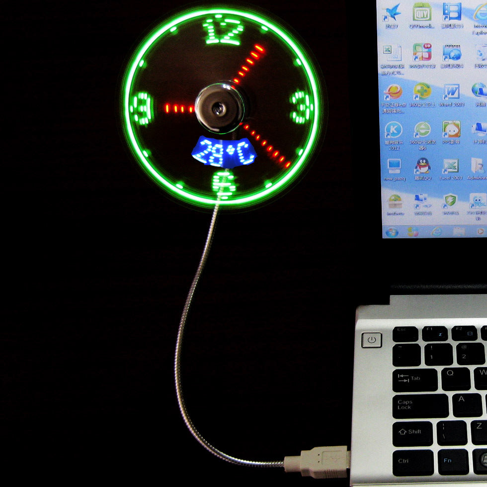 Peculiar led smart clock fan with temperature display real time usb flash word luminous fan