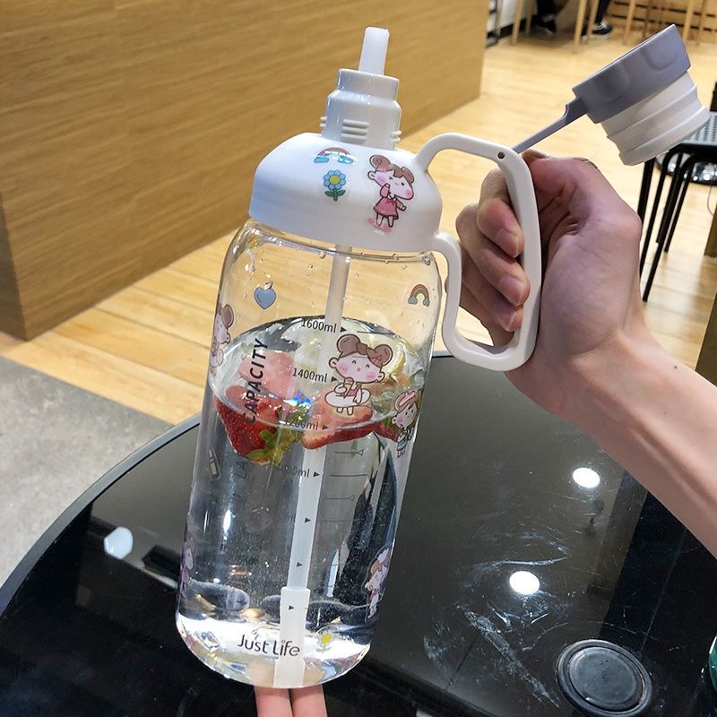 Ultra-large capacity portable sportswater cup transparent self-contained straw scale student hand bakingt life carrying cup