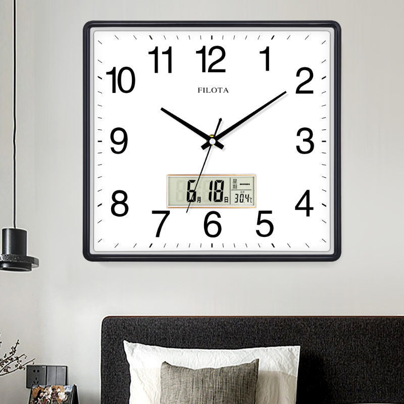 Square electronic wall clock living room mute watch home personality creative fashion art calendar stone bush wall