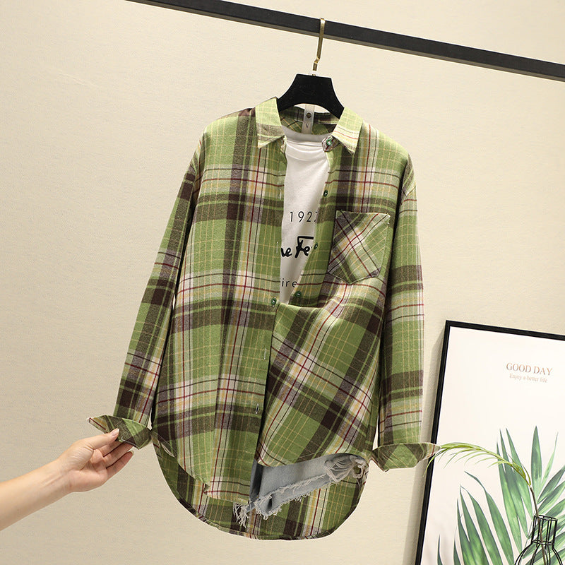 Autumn new ten-color plaid shirt women's long-sleeved loose shirt coat top fashion trend