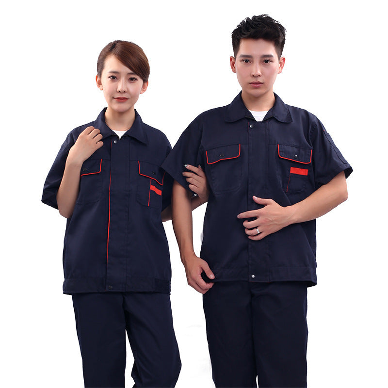 Summer short-sleeved overalls suit men's and women's auto repair clothing factory workshop reflective strip worker auto repair top labor insurance clothing