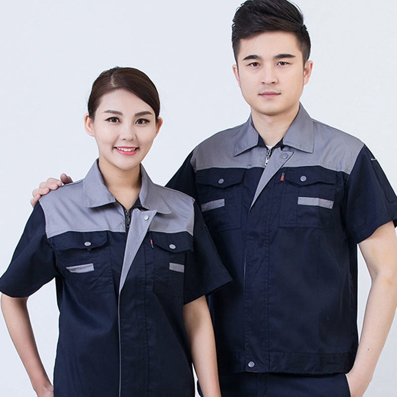 Summer short-sleeved overalls suit men's and women's auto repair clothing factory workshop reflective strip worker auto repair top labor insurance clothing