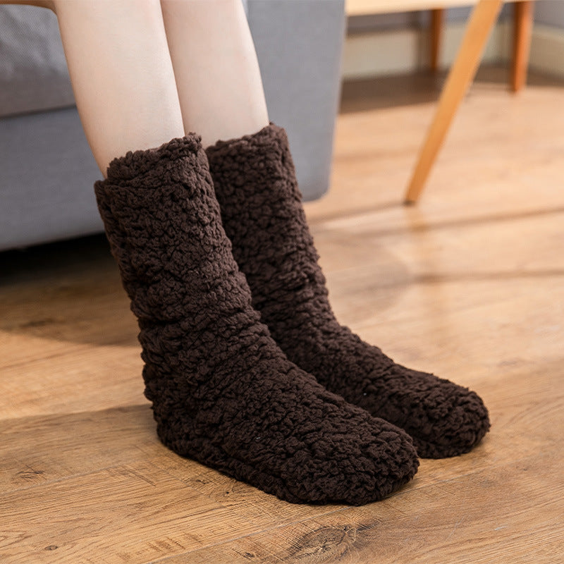 Warm foot socks children autumn and winter plus velvet thick warm floor socks adult sleeping socks coral velvet moon socks