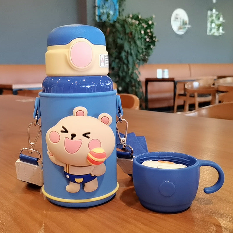 Children's doll cute cup set baby stainless steel straw cup large capacity double vacuum bounce coupling calling cup