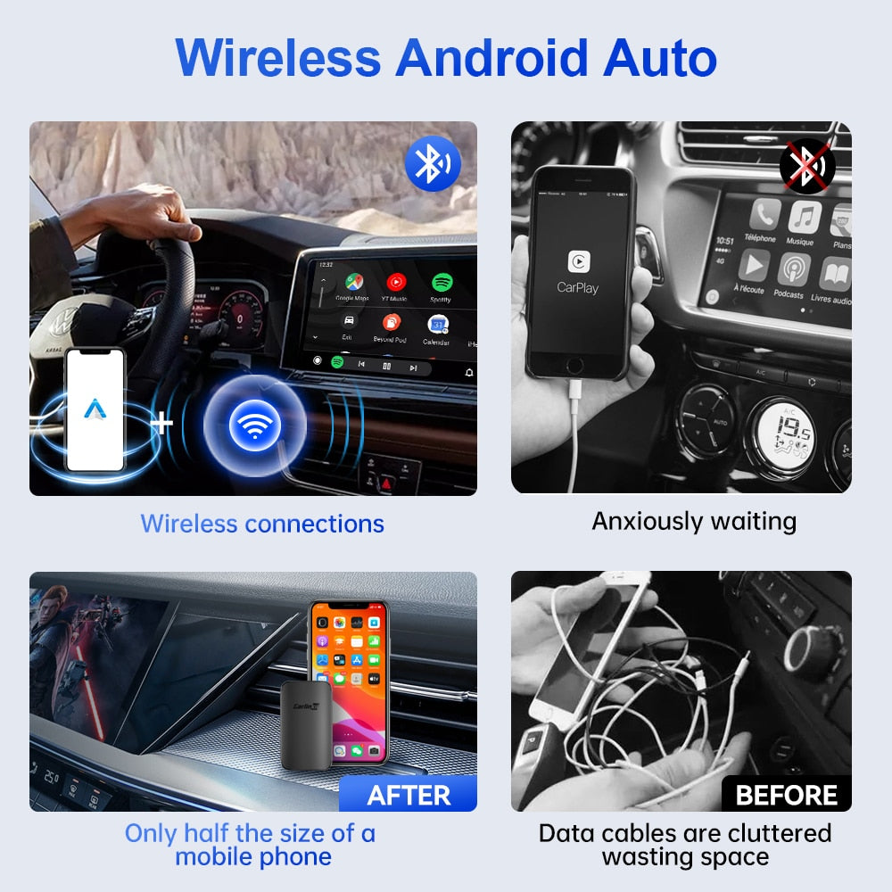 2023 CarlinKit Android Auto Wireless Adapter Smart Ai Box Plug And Play Bluetooth WiFi Auto Connect  For Wired Android Auto Cars