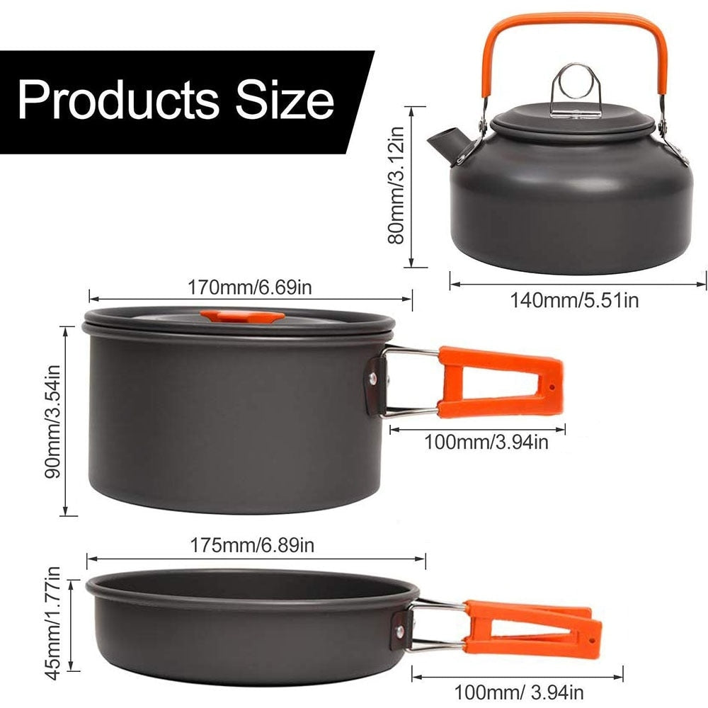 Camping Cookware Kit Outdoor Pot Pan Kettle Portable Cookware Set for Outdoor Cooking Camping Tableware Hiking and Picnic