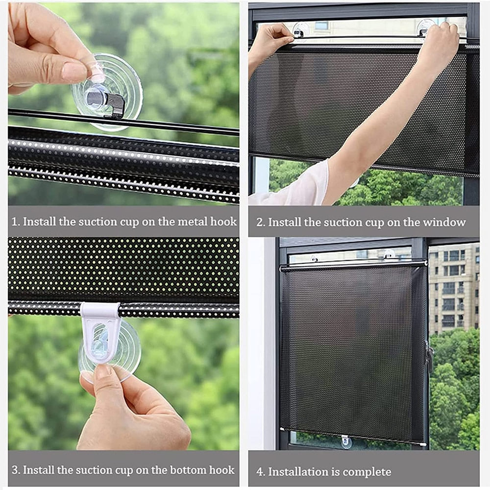 Blackout Curtains Awning Roller Blinds Window Curtain For Living Room Bedroom Car Kitchen Office Suction Cup Sun Protection