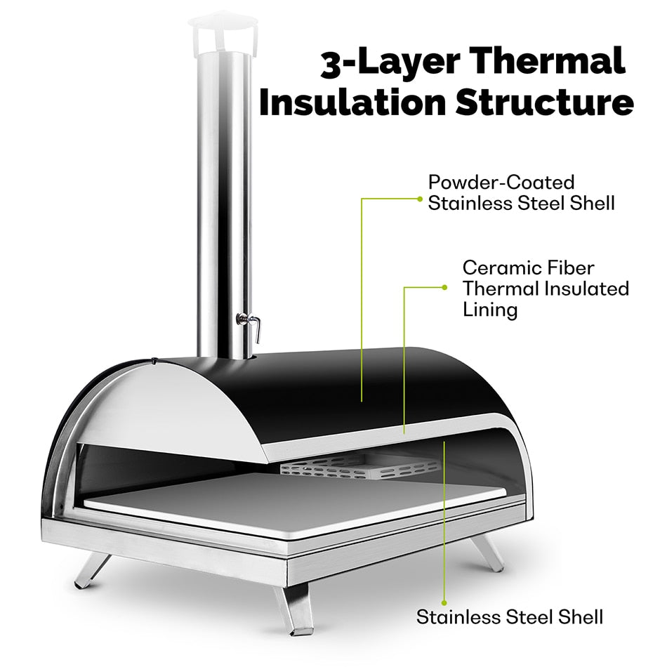 CHANGEMOORE  12 Inch Portable Outdoor Pizza Oven Pizza Maker Wood-Fired Adiabatic Pizza Machine Wood Pellet Burning Pizza Oven