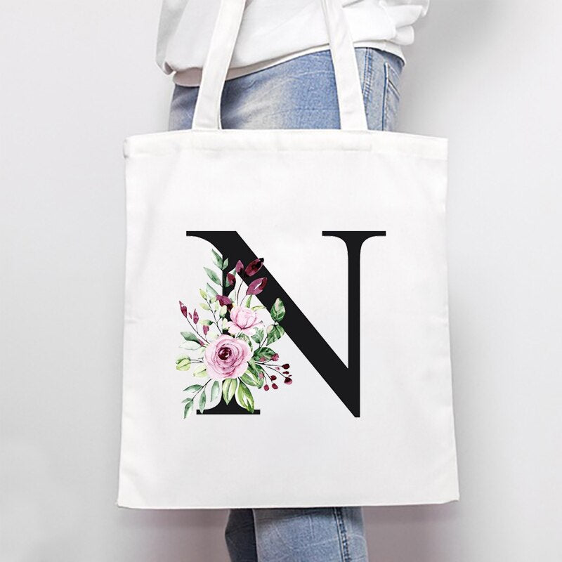 Women's Bags Shoulder Bags Simple Letter Print Large-capacity Shopping Bags Fashion White  All-match Canvas Student Handbags