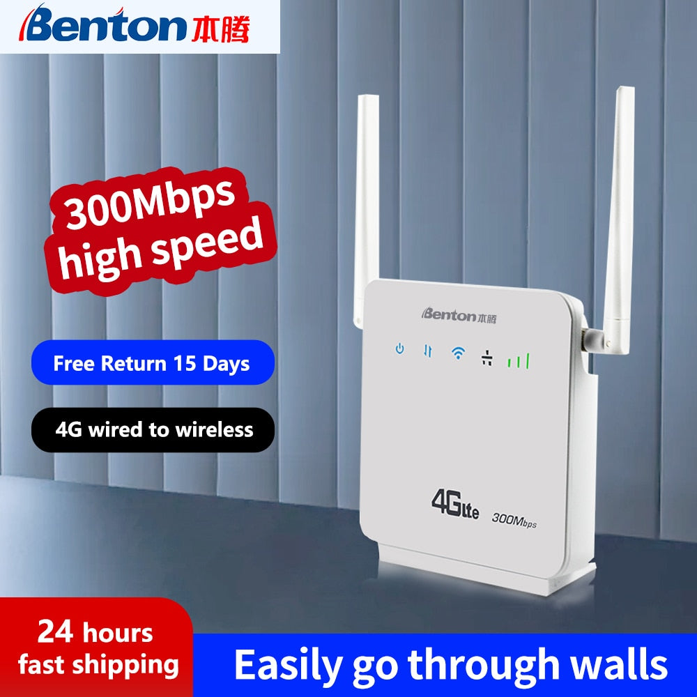 Benton D921 Unlock 300Mbps Cat4 Home Wifi Wireless Router 4G+ LTE CPE With Sim Card Slot WPS Function External Antennas Repeater