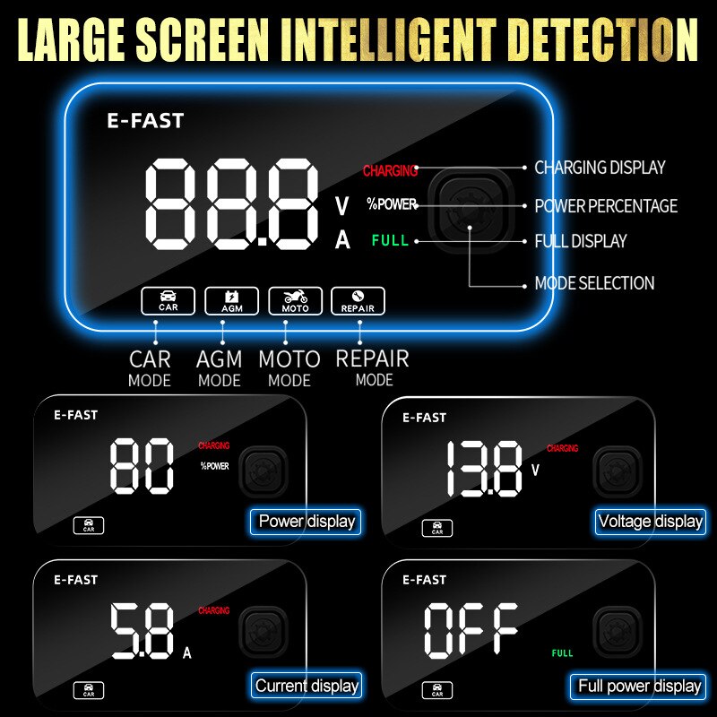 Car Motorcycle Battery Charger 12V 6A Repair Charge for Auto Moto Wet Dry Lead Acid Battery Smart Charging Digital LCD Display