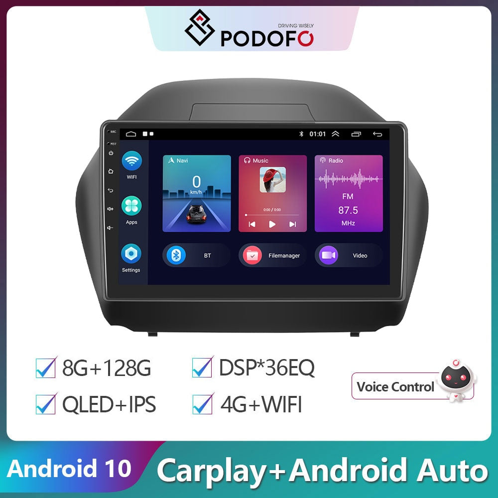 Podofo 10.1" 4G DSP 2din Android Car Radio Multimedia Video Player Navigation GPS For Hyundai IX35 2010-2015 RDS Stereo