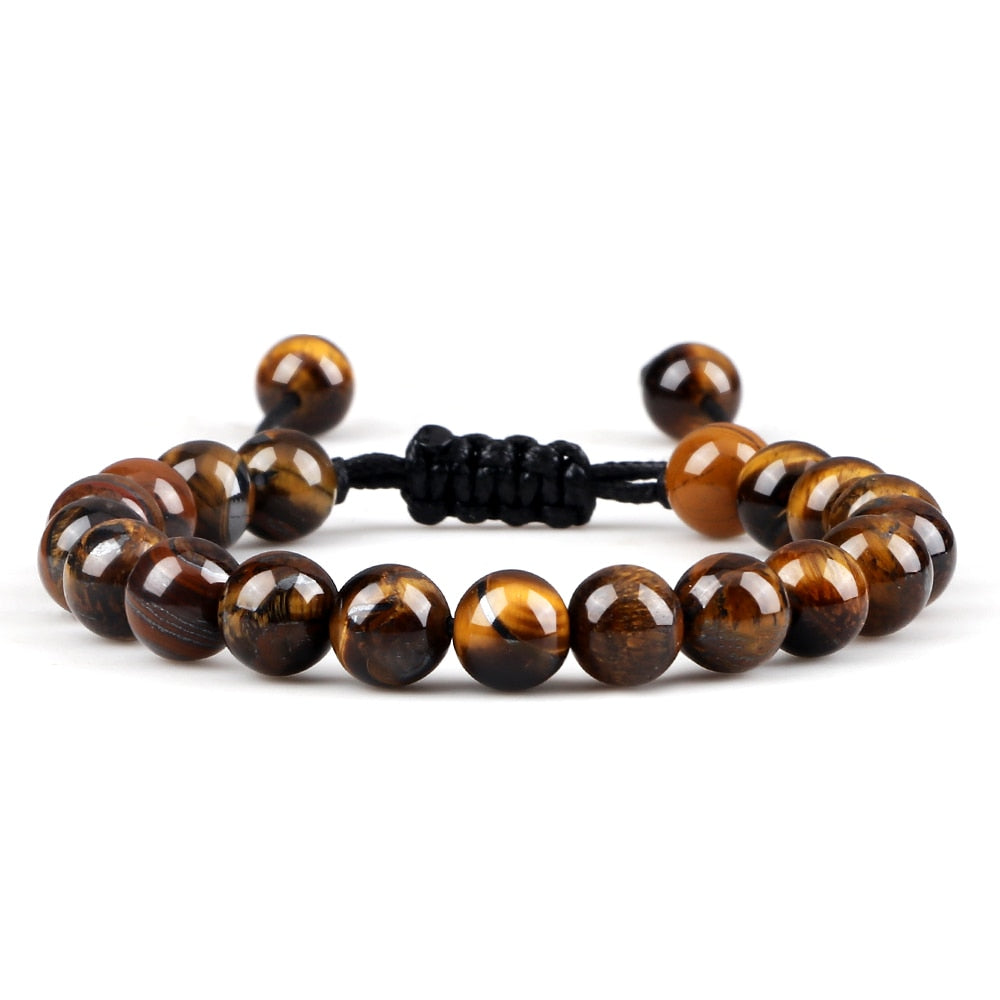 Black Lava Stone Crown Charm Tiger Eye Beads Bracelet For Men Women Braided Bracelets Handmade Adjustable Jewelry Pulseira