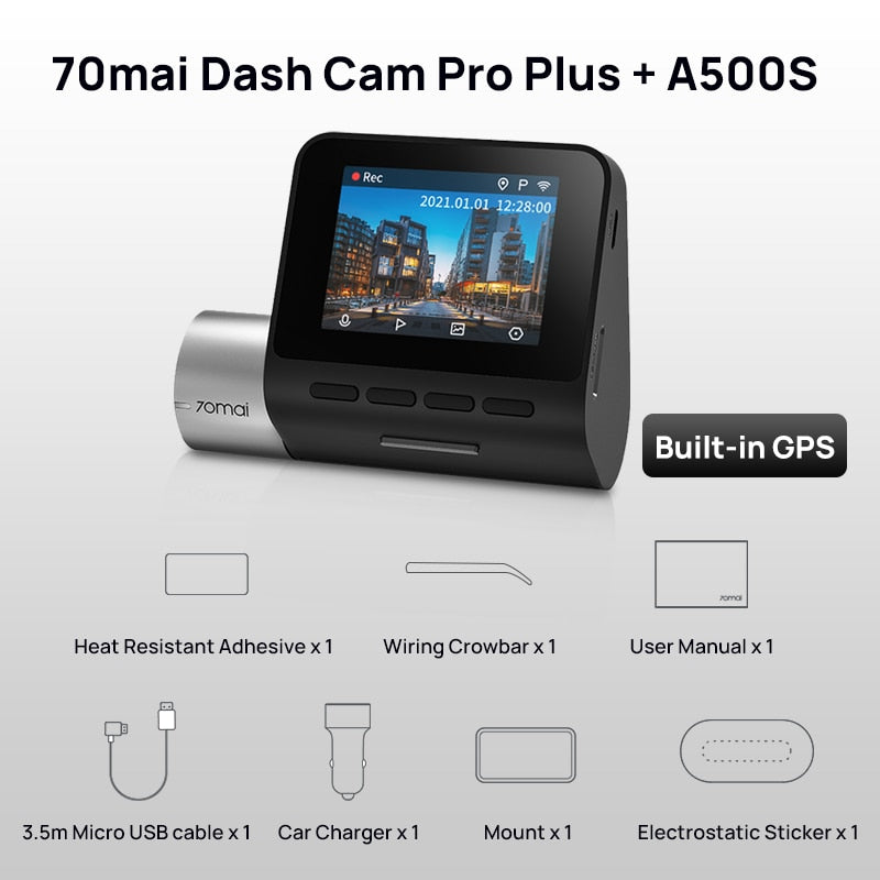 70mai A500S Dash Cam Pro Plus+ 1944P 140FOV 70mai Car DVR Support Rear Cam WIFI Built-in GPS ADAS 24h Parking Surveillance