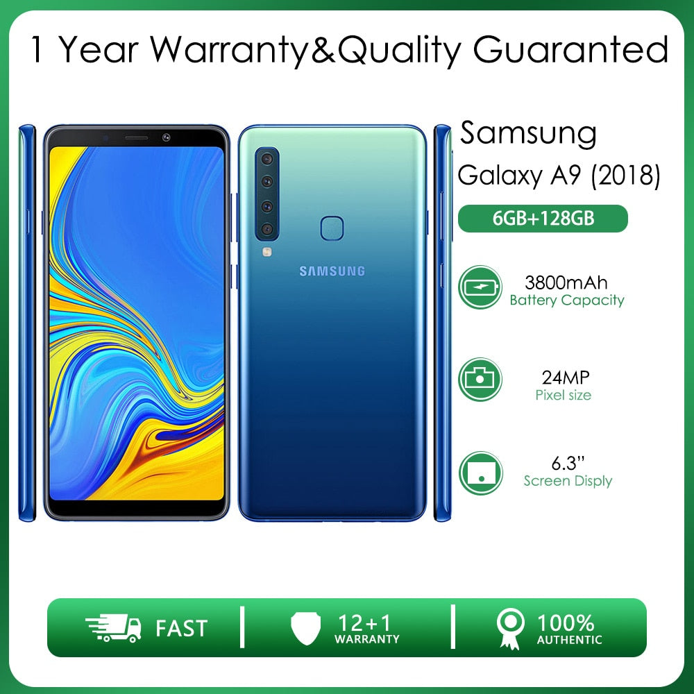 Original Unlocked Samsung Galaxy A9 (2018) 4G Octa-core 6GB RAM 128GB ROM 24MP 6.3'' 3800mAh Android 8 Fingerprint Smartphone