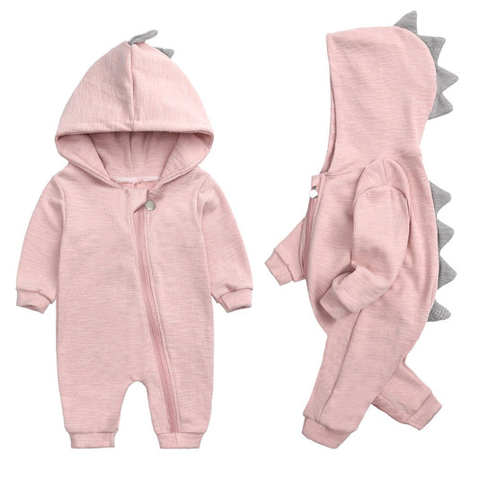 2023 Baby Romper Suit Spring Autumn Solid Hooded Dinosaur Jumpsuit Cotton Long Sleeve Babywear Clothes for Boy Girls