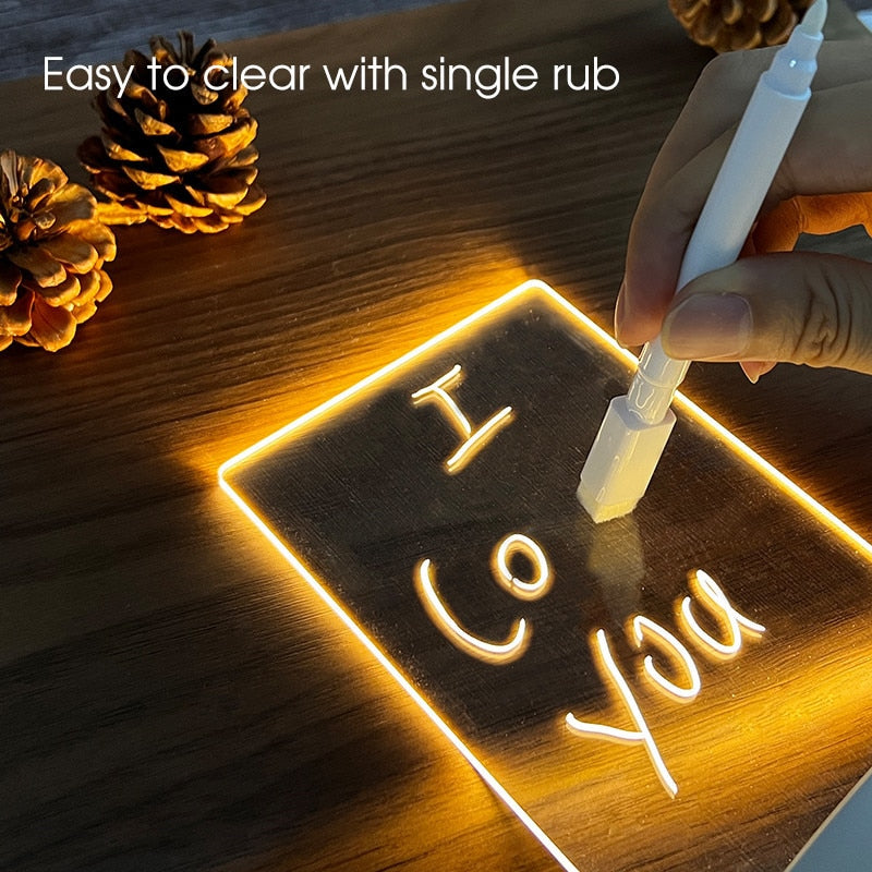 Creative Led Night Light Note Board USB Message Board Holiday Light with Pen Gift Children Girl Decorative Night Light