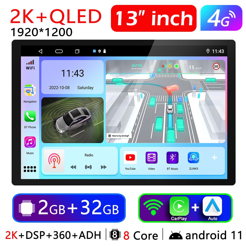 2 Din Android 7 9 10 13 Inch Car Multimedia Video Player 2DIN Stereo Radio GPS For Tesla Style Nissan Hyundai Kia Toyota Honda