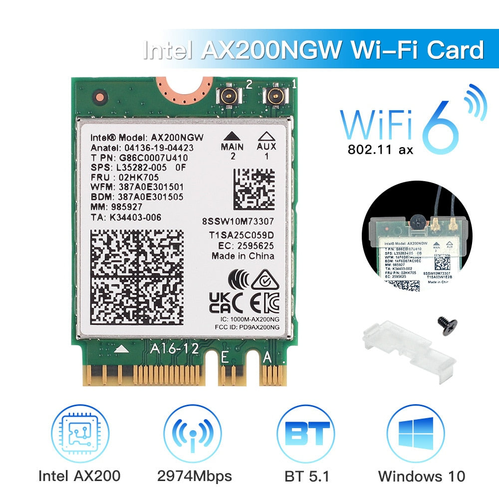 Dual Band Intel AX210 Wireless AX210NGW 2.4Gbps 802.11AX Wireless Wi-Fi 6 AX200 For Intel 8265NGW/9260AC M.2 NGFF Wlan WiFi Card