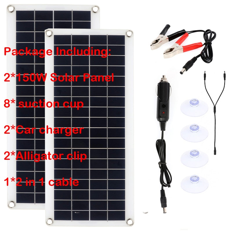 150W 300W Solar Panel Kit 12V Charge Battery With 30A 60A Controller Module 2 USB Port Cell Battery Power Bank for Phone RV Car