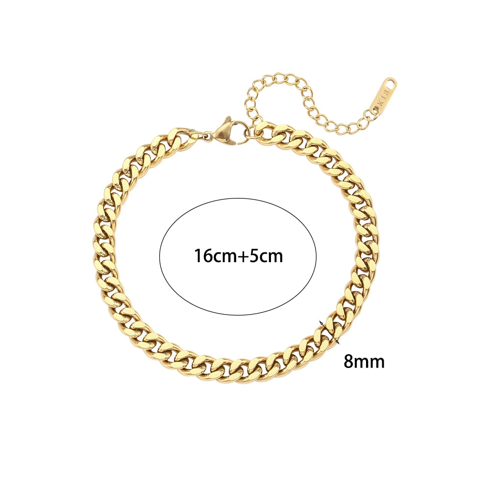 Color last 1-2 Years Miniamlist Gold Jewelry Street Style Stainless Steel 316L 18k Gold Plated Cuban Chain Bracelets For Women