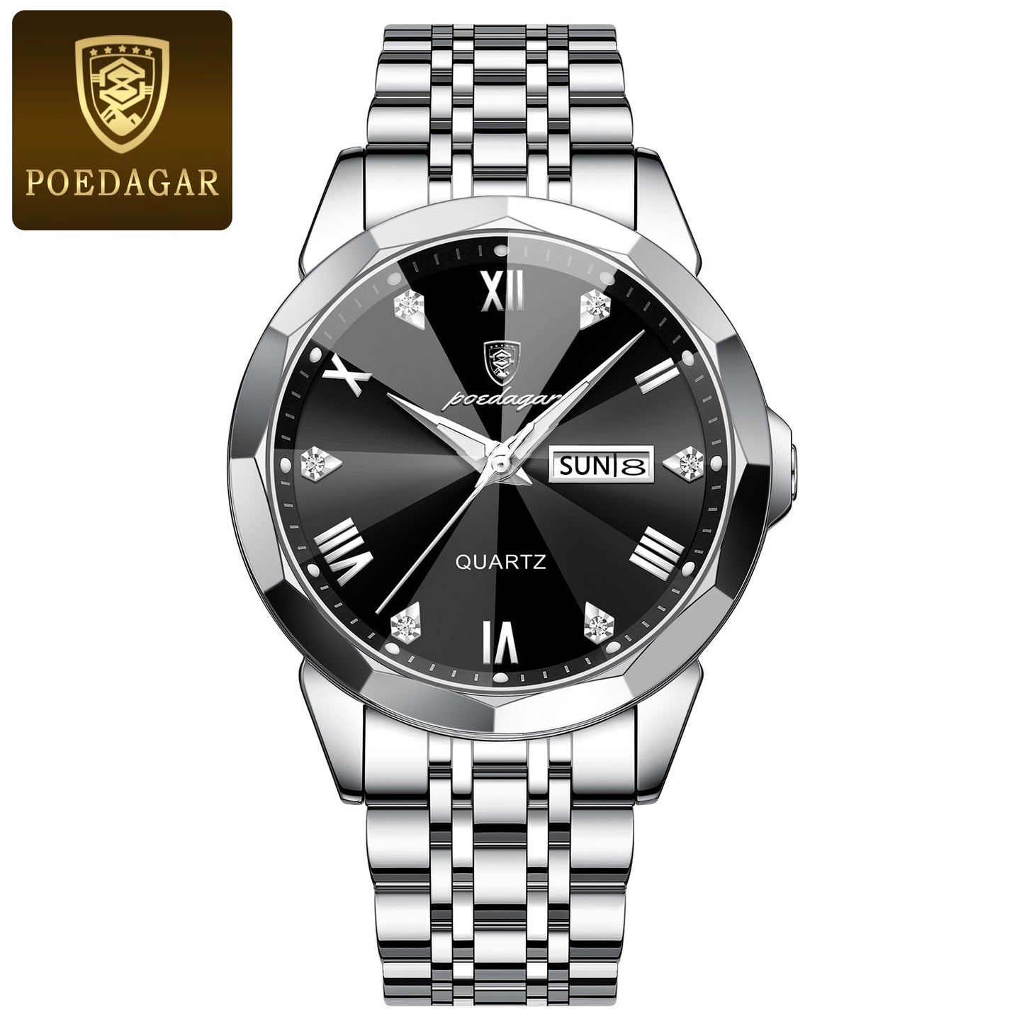 POEDAGAR Luxury Men Watch High Quality Waterproof Luminous Men's Wristwatch Stainless Steel Date Week Man Watches Quartz Clocks