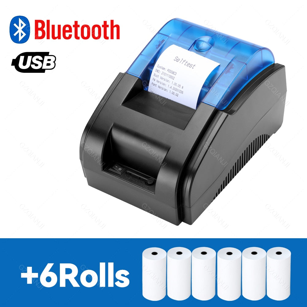 Thermal Receipt Printer 58mm POS Printer Bluetooth USB For Mobile Phone Android iOS Windows For Supermarket and Store