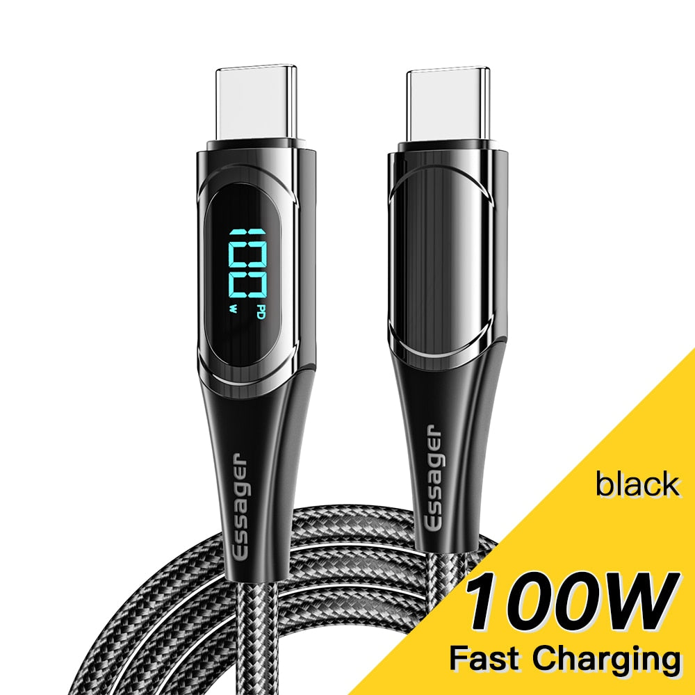 Essager USB Type C To USB C Cable 100W/5A PD Fast Charging Charger Wire Cord For Macbook Xiaomi Samsung Type-C USBC Cable  2M