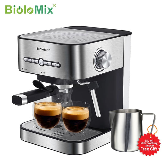 BioloMix 20 Bar 1050W Semi Automatic Espresso Coffee Machine Coffee Maker with Milk Frother Cafetera Cappuccino Hot Water Steam