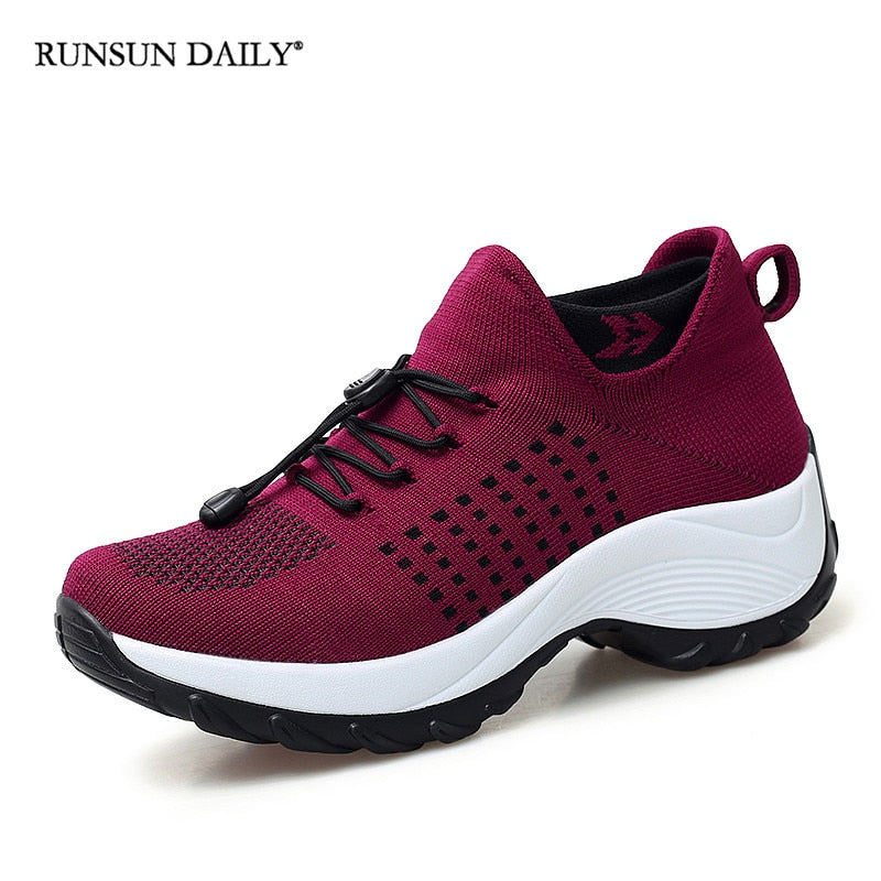 Women's Walking Shoes Fashion Sock Sneakers Breathe Comfortable Nursing Shoes Casual Platform Loafers Non-Slip