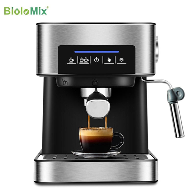 BioloMix 20 Bar 1050W Semi Automatic Espresso Coffee Machine Coffee Maker with Milk Frother Cafetera Cappuccino Hot Water Steam