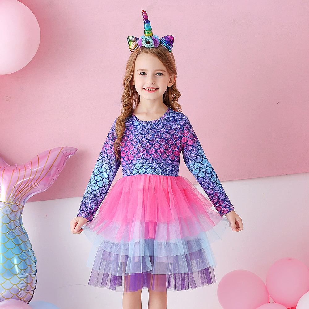 VIKITA Girl Princess Dress Autumn Wedding Birthday Party Tutu Vestidos Kids Dresses For Girls Children Christmas Costumes