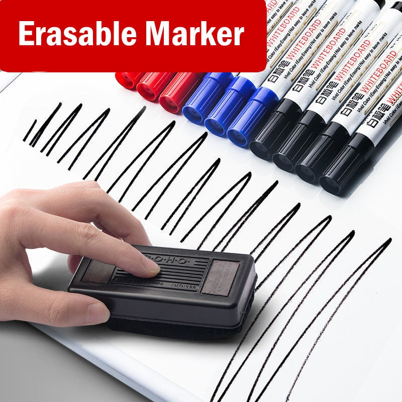 10pcs/set Waterborne Whiteboard Marker Pen Black/Blue/Red Ink Crude Nib Markers Pens School Supplies Stationery