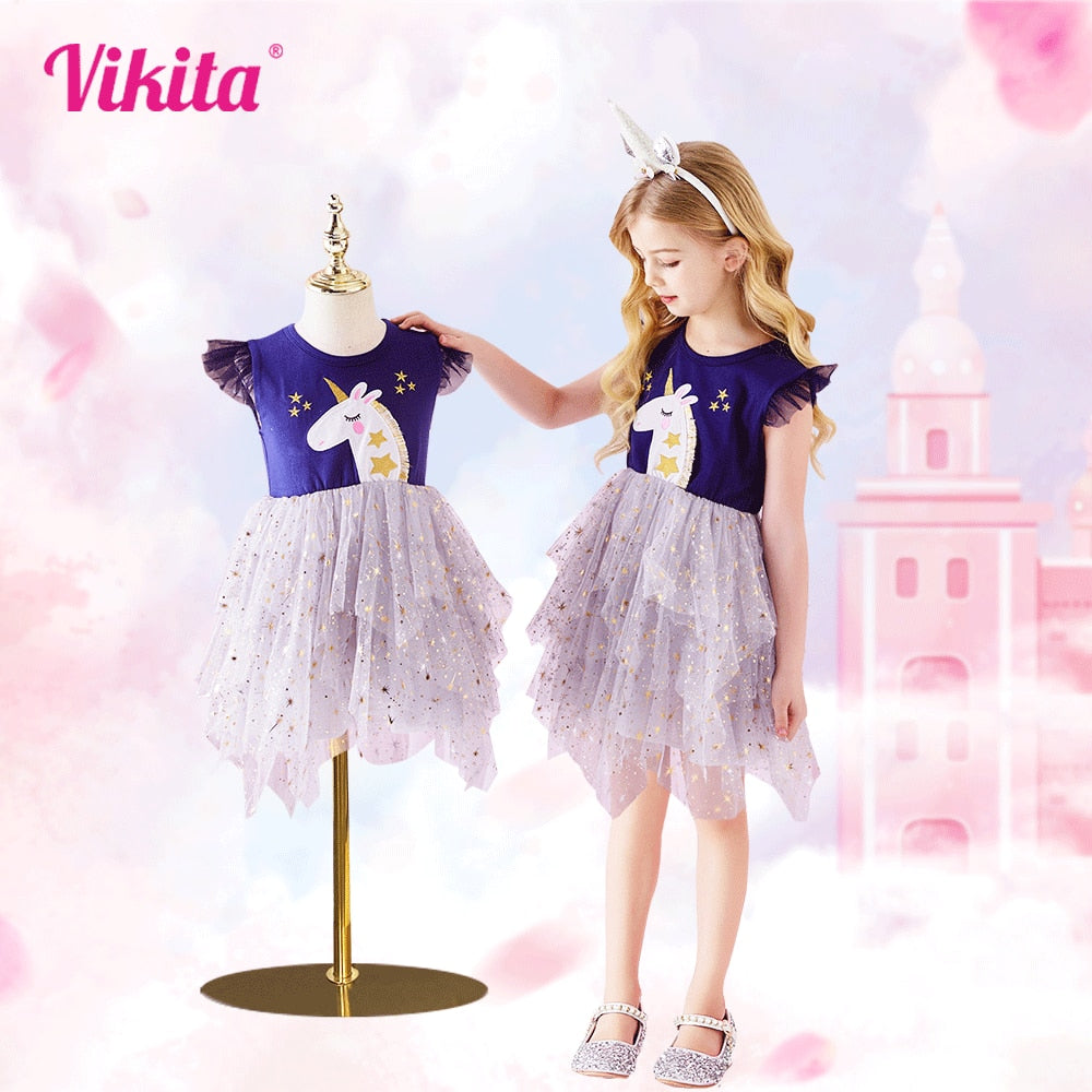 VIKITA Kids Tutu Dress for Girls Toddlers Summer Sleeveless Princess Dresses Girl Elegant Party Prom Dress Children Clothing