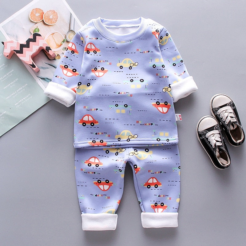 Autumn Winter Baby Boys Clothes Sets Thick Fleece Cartoon Bear Jacket Vest Pants 3Pcs Cotton Sport Suit For Girls Warm Outfits