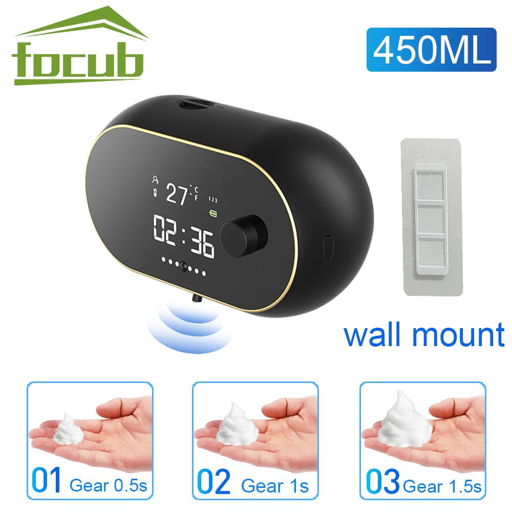 450ml Automatic Liquid Soap Dispenser Self Cleaning Wall Mount  Touchless Sensor Foam Machine Digital Screen With USB Charging