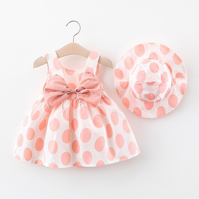 Summer Toddler Girl Clothes Set Baby Beach Dresses Cute Bow Plaid Sleeveless Cotton Newborn Princess Dress+Sunhat