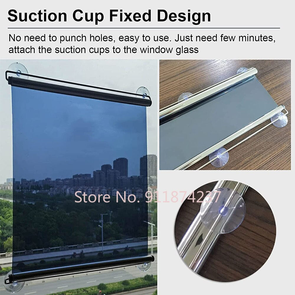 New Upgrade Simple Suction Cup Fixed Roller Shades Sun Protection Roller Blinds Shade Insulation Curtain for Office Home