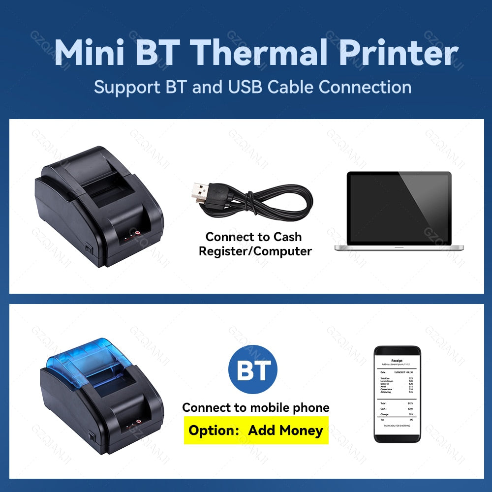 Thermal Receipt Printer 58mm POS Printer Bluetooth USB For Mobile Phone Android iOS Windows For Supermarket and Store