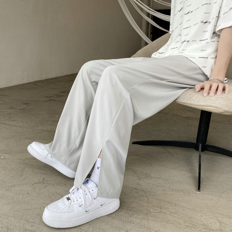 Summer Thin Casual Pants Men Fashion 3-color Wide-leg Pants Men Korean Loose Straight Ice Silk Pants Mens Plus Size Trousers