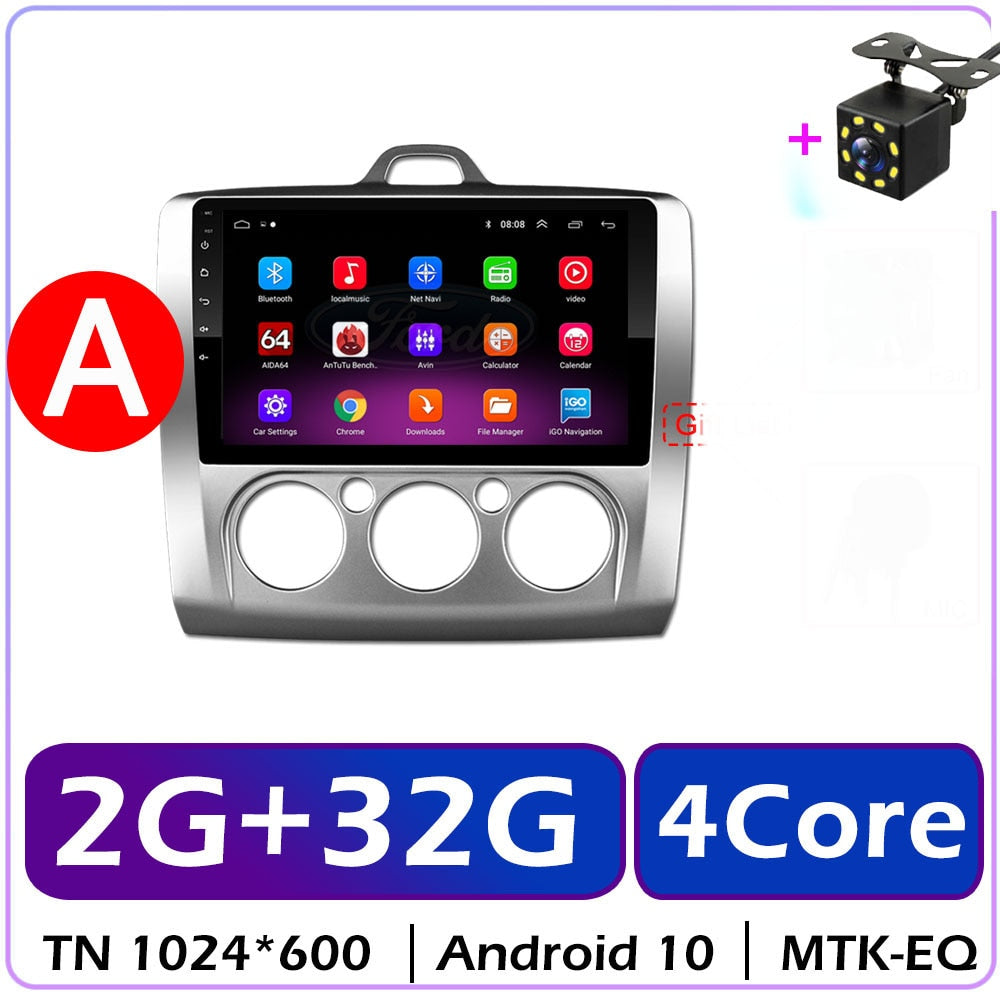 Carplay Car Android Radio For Ford Focus 2 3 Mk2 Mk3 2004 2005-2011 Exi AT Auto 4G Multimedia Player GPS 2din 9" 2 Din Autoradio