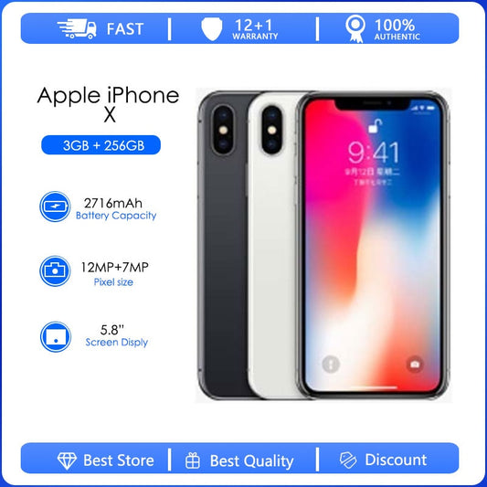 Original Apple iPhone X Factory Unlocked 99% New Mobile Phone 64GB/256GB ROM 5.8" Hexa-core 12MP 2716mAh 4G LTE Smartphone
