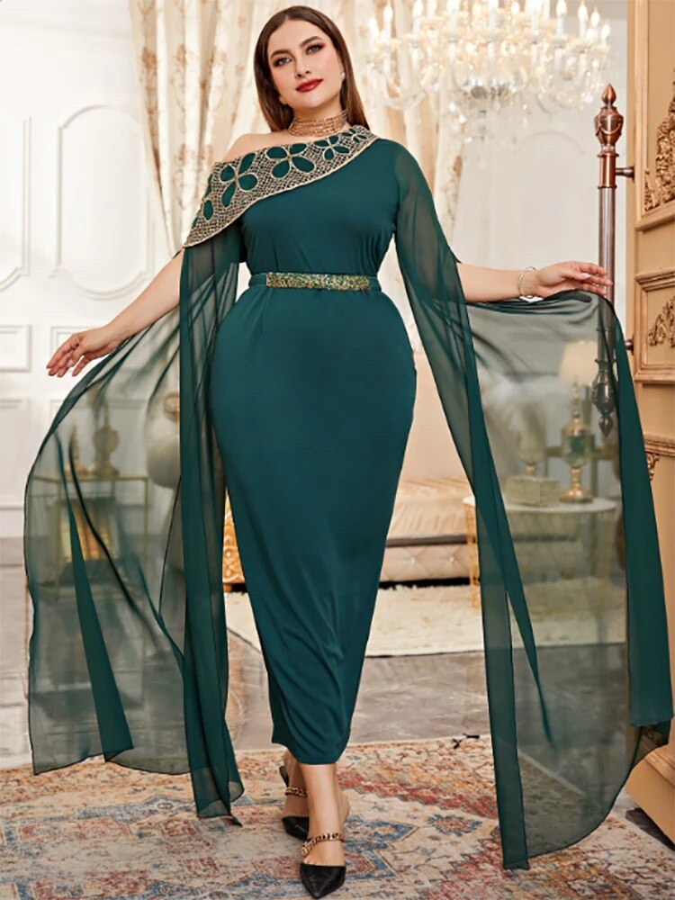 Toleen Women Elegant Plus Size Maxi Dresses 2022 Spring Green Bodycon Evening Prom Party Festival Long Oversized Muslim Clothing