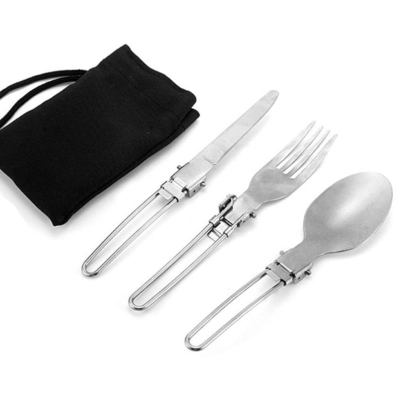 Camping Fork Spoon Outdoor Tableware Foldable Ultralight Stainless Steel Set Of Dishes For Camping Outdoor Cooking Hiking