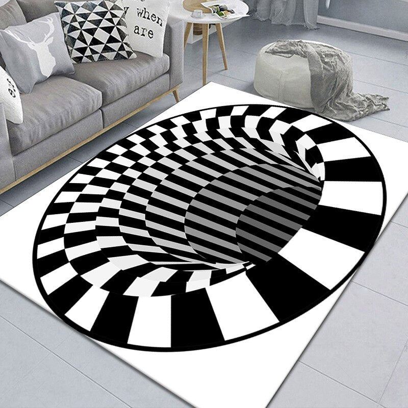 wangart 3D Vortex Illusion Carpet Non-slip Floor Mat Area Rug Abstract Geometric Print Optical Home Living Room Bedroom Doormat