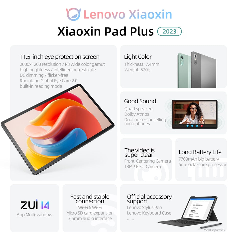 Lenovo Xiaoxin Pad Plus 2023 Global Rom Lenovo Tab P11 2nd Gen 11.5“ 120Hz Screen Helio G99 6GB 128GB Tablet Android 12 7700mAh