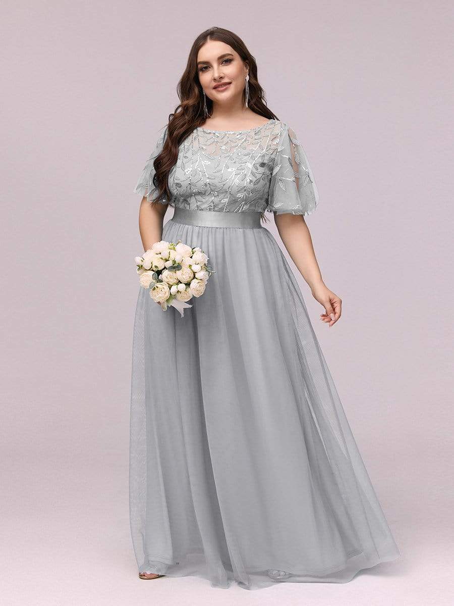 2022 NEW Plus Size Dress  Robe De Soiree Sparkle Evening Dresses Long A-Line O-Neck Short Sleeve LONG Formal Dresses