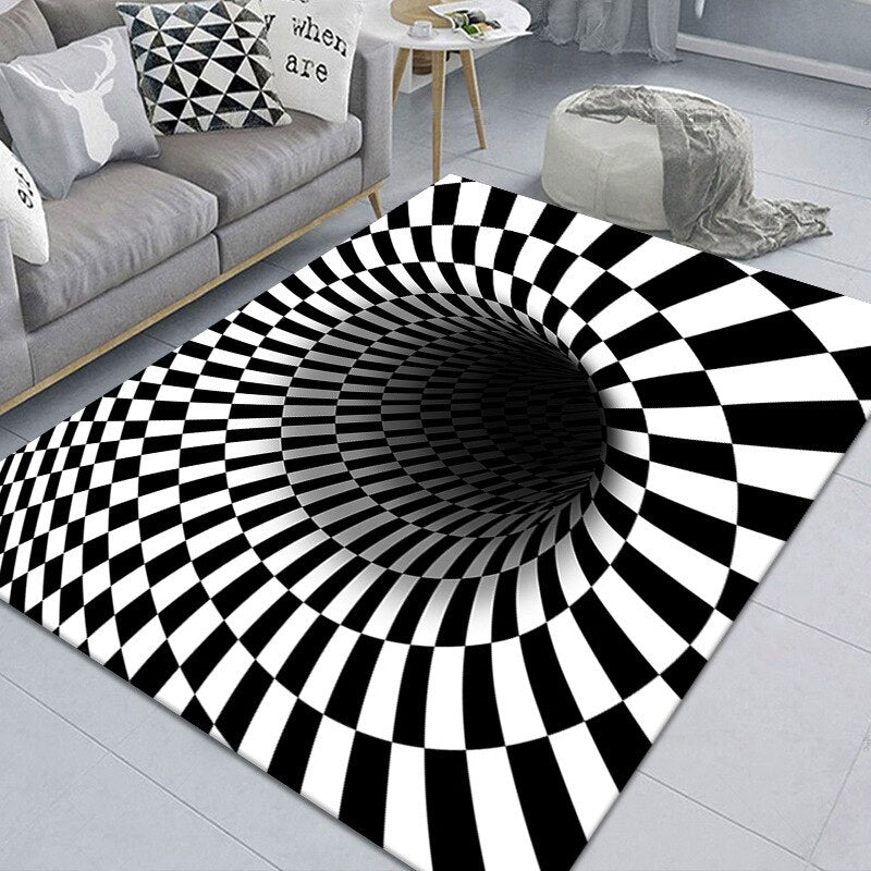 wangart 3D Vortex Illusion Carpet Non-slip Floor Mat Area Rug Abstract Geometric Print Optical Home Living Room Bedroom Doormat